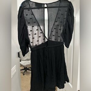 Cleobella | Embroidered Boho Black Floral Mid Thigh Dress, Medium